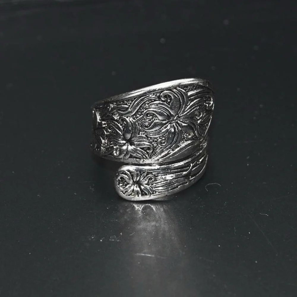 Silver Spoon Ring with Flower Design